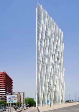 Barcelona, Spain, May 2018: Diagonal ZeroZero Tower designed by EMBA. Headquarters for the Spanish company Telefonica SA