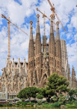 Barcelona, Spain - May 2018: La Sagrada Familia - the impressive cathedral designed by Gaudi, which is being build since 19 March 1882 and is not finished yet 