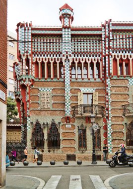 Barcelona, Spain, May 2018: Facade of Casa Vicens with colorful tiles. It is the first masterpiece of Antoni Gaud. Built between 1883 and 1885 as a summer house for the Vicens family