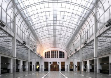Vienna, Austria, Dec. 2019: Main hall of Austrian Postal Savings Bank building called Osterreichische Postsparkasse designed by architect Otto Wagner in Secession Style