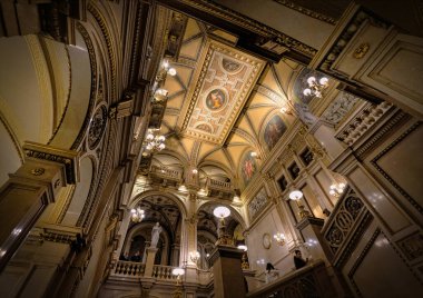 Vienna, Austria, Dec. 2019:  Foyer of Vienna State Opera House. Wiener Staatsoper
