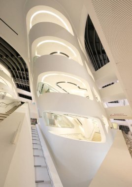 Vienna, Austria, Dec. 2019: Interior view of Vienna University of Economics and Business Library and Learning Center designed by Zaha Hadid