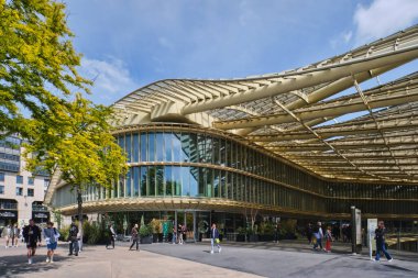 Paris, France - May, 2022:  Forum des Halles (designed by Patrick Berger and Jacques Anziutti) - a modern shopping mall. Architectural details of Chatelet les Halles