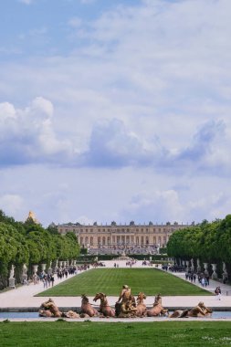 Paris, France - May, 2022:  Gardens of the famous Palace of Versailles. whole site have unique fountains, ponds, lake and landscapes built in 17th century