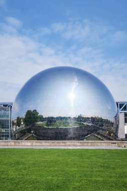 Paris, France - May, 2022: La Geode in the Parc de la Villette. Its a mirror-finished geodesic dome with an Omnimax theatre at the Cite des Sciences et de l Industrie