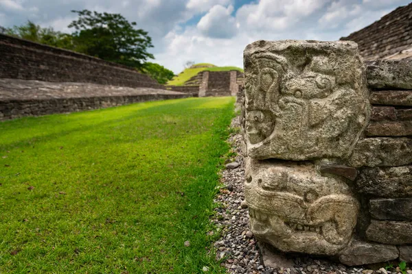 Detail Bas Relief Carving Ballcourt Tajin Archeological Site Papantla Veracruz — Stock Photo, Image