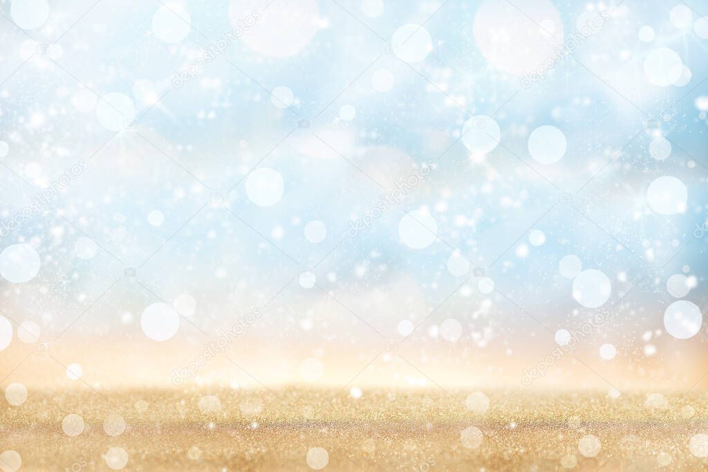 Snow and highlights on a blue and yellow abstract background