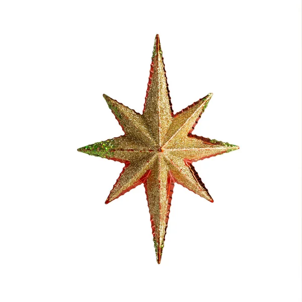 Arany Csillag Karácsonyfa Dekoráció Elszigetelt Fehér Alapon — Stock Fotó