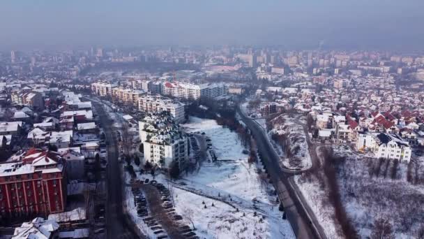 Vista Panorámica Ciudad Durante Invierno Ciudad Cubierta Nieve Nis Serbia — Vídeo de stock