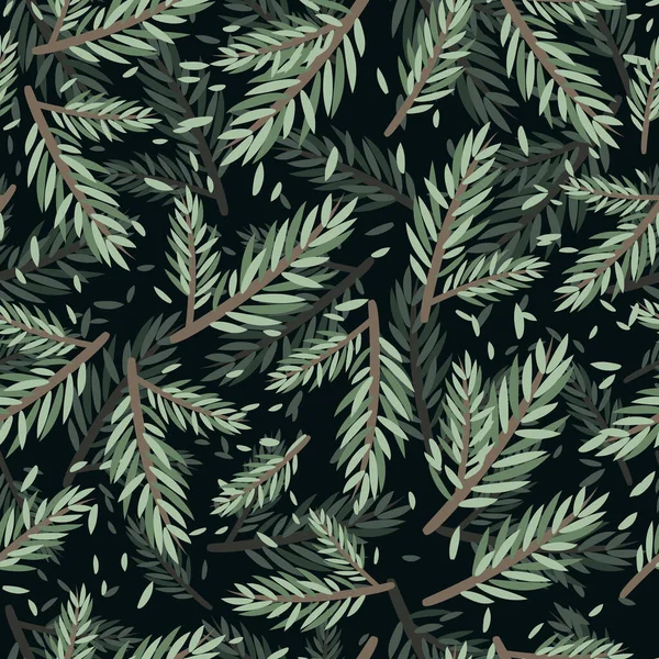 Nahtloses Muster Von Kiefer Weihnachten Fichte Natürlichen Zweig Grüne Blätter — Stockvektor