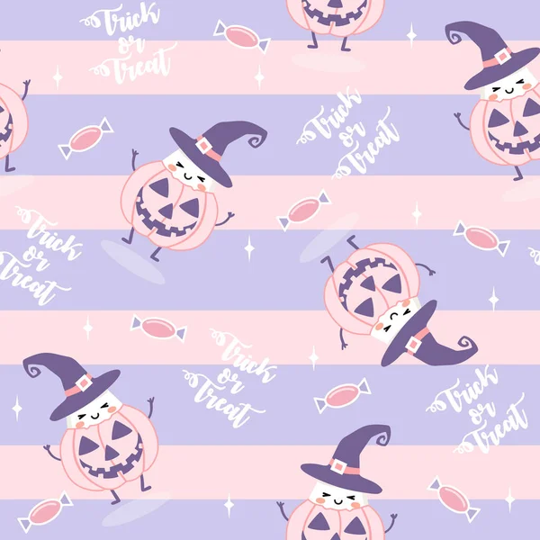 Nahtloses Muster Halloween Mit Pastellfarbenen Kawaii Zuckerhörnern — Stockvektor