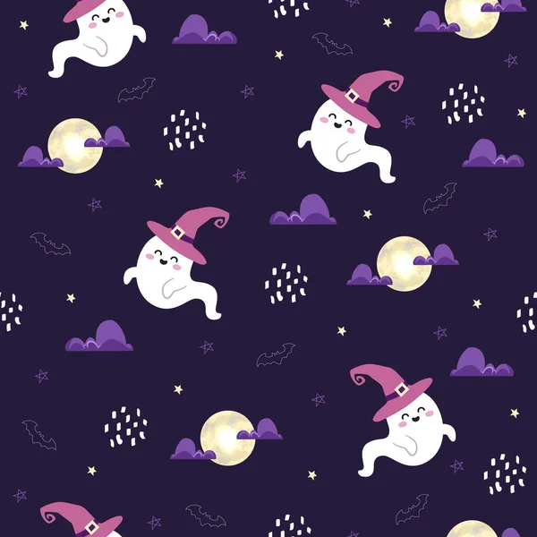 할로윈 할로윈을 Cute Ghosttern Cartoon Animals Background Vector Illustration — 스톡 벡터