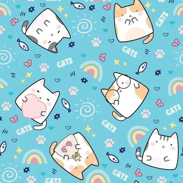 Seamless Kawaii Bonito Gatos Fallin Love Desenhos Animados Design