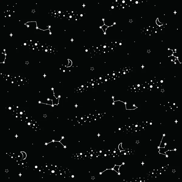 Constelaciones Patrones Sin Costura Dibujadas Mano Planeta Cielo Estelar Signos — Vector de stock