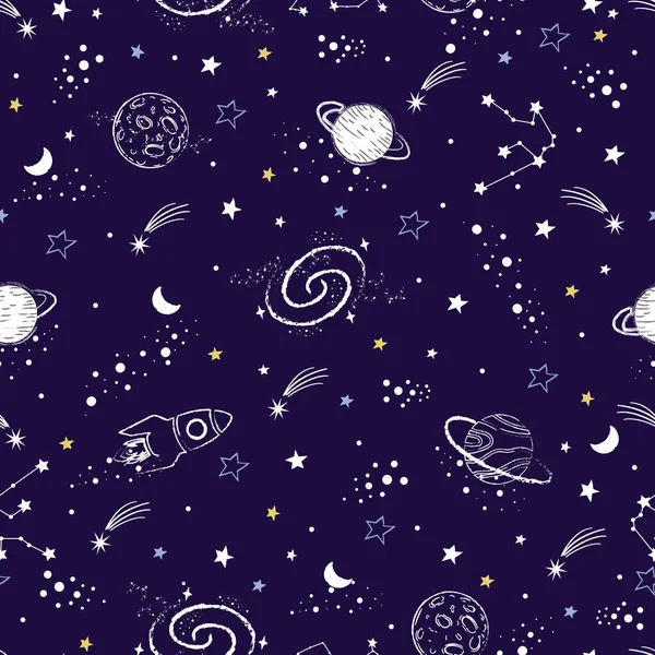 Constellations Motifs Dessinés Main Sans Couture Planète Ciel Étoilé Signes — Image vectorielle