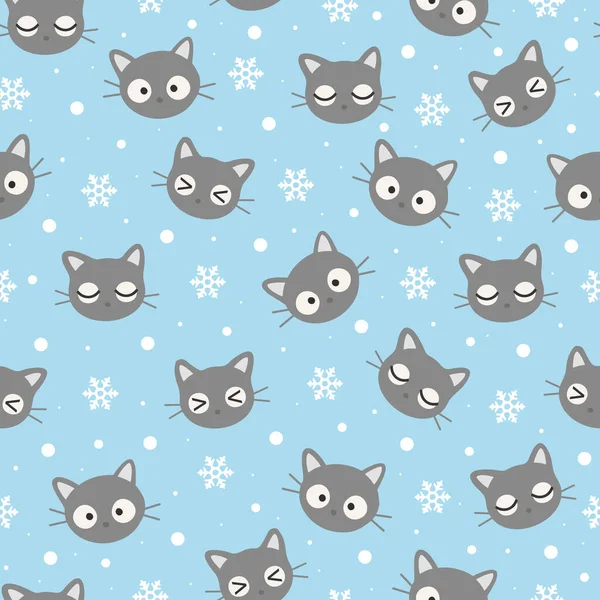 Nahtlose Weihnachten Kawaii Niedliche Katzen Muster Cartoon Tiere Hintergrund Vektor — Stockvektor