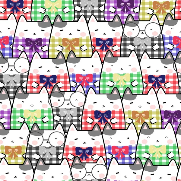 Naadloos Patroon Kawaii Leuke Katten Tekenfilm Dieren Achtergrond Vector Illustratie — Stockvector