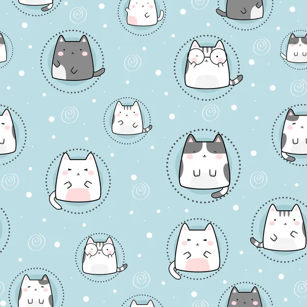 Nahtlose Muster Kawaii Niedliche Katzen Cartoon Tiere Hintergrund Vektorillustration — Stockvektor