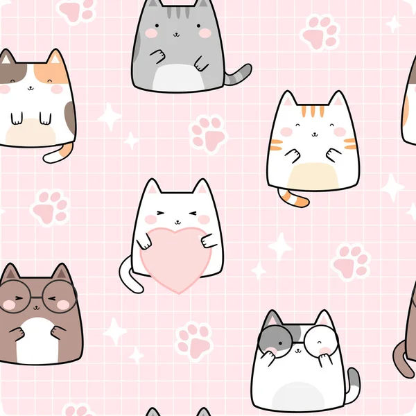 Chats Mignons Kawaii Sans Couture Dessins Animés Conception Motifs Pour — Image vectorielle