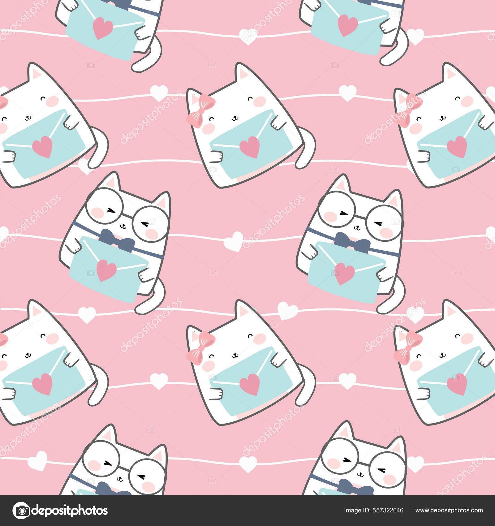 Seamless Kawaii Bonito Gatos Fallin Love Desenhos Animados Design