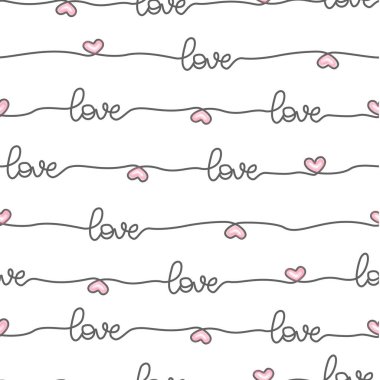 Sevimli el çizimi aşk çizgisi kusursuz desen, koleksiyon defteri, dekorasyon, kartlar, kağıt eşyalar, arka plan, duvar kâğıdı, ambalaj, kumaş ve tüm yaratıcı projeler için tasarım. Vektör İllüstrasyonu
