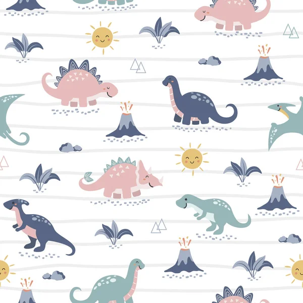 Patrón Sin Costuras Cute Dino Family Diseño Para Scrapbooking Decoración — Archivo Imágenes Vectoriales