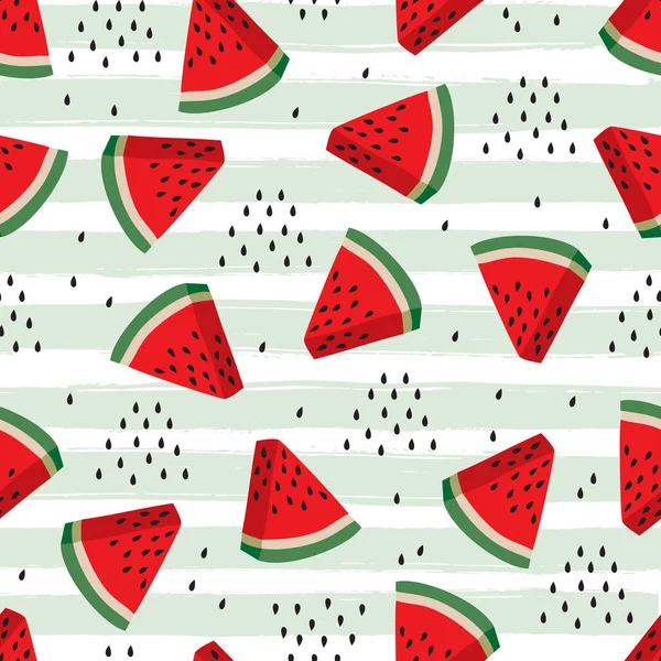 Wassermelone Nahtloses Muster Auf Gestreiftem Pinselstrich Hintergrund Design Für Scrapbooking — Stockvektor