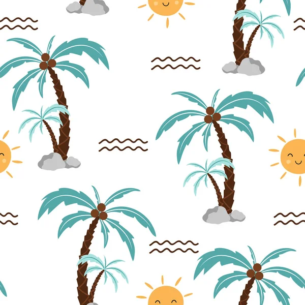 Beautiful Seamless Pattern Palm Trees White Background Design Scrapbooking Decoration — Image vectorielle