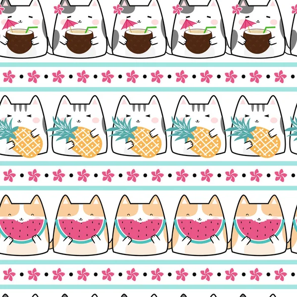 Patrón Sin Costuras Kawaii Verano Lindo Gato Diseño Para Scrapbooking — Archivo Imágenes Vectoriales