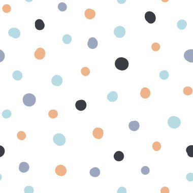 Renkli Polka Noktaları 'yla çizilmiş güzel bir el çizimi. Beyaz arkaplanda soyut çok renkli karalama şekilleri. Arkaplan, duvar kağıdı, ambalaj, kumaş ve tüm yaratıcı projeleriniz için tasarım.