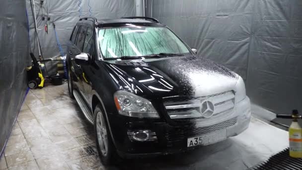 Αυτοκίνητο Πλένεται Πλυντήριο Αυτοκινήτων Αφρό — Αρχείο Βίντεο