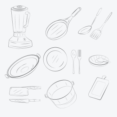 Mutfak aracı satır sanatı biçimi vektörü EPS.10 'u ayarla