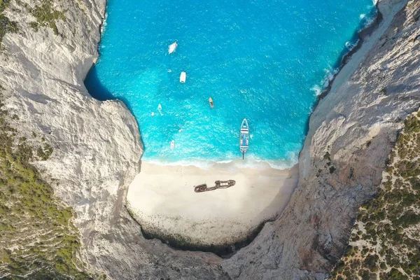 Aerial Shot Yachts Bay Shipwreck Stock Picture