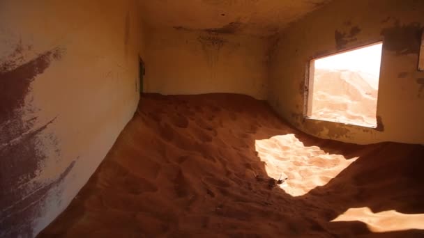 Abandoned Room Partly Filled Sand Desert View Room — Stock video