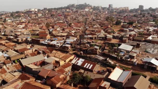 Drone Shot Slums Uganda Poverty Poor One Storey Buildings Africa — Video Stock