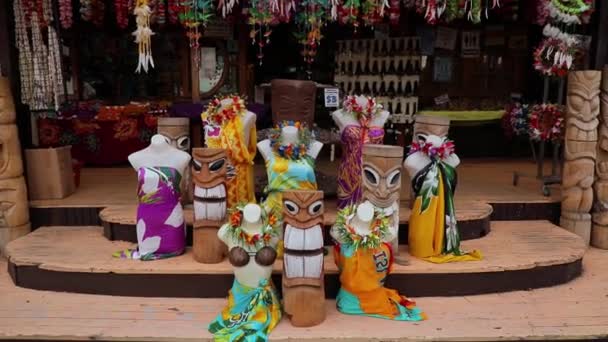 Souvenir Beeldjes Caribische Cadeauwinkel Lokale Heldere Totems Voor Verkoop Hoge — Stockvideo