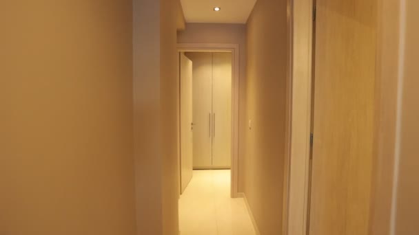 Luxury Hotel Room Corridor Kitchen Guest Bedroom Brownish Furniture — Stok video