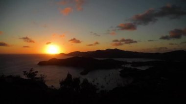 Time lapse of sunset, sun going down after mountain, clouds pass by, dark sky.. High quality FullHD footage