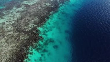 Aerial view drone shot of Great Blue Hole barrier riff, giant marine sinkhole High quality FullHD footage