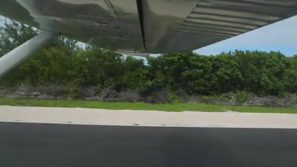 Point View Side View Airplane Landing Caribbean Island Green Runway — Stock video