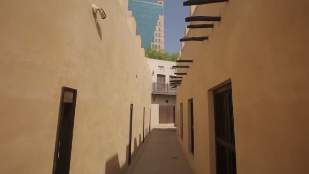 Point View Moving Old Arabic Medieval Narrow Street Inner Yard — Vídeo de Stock