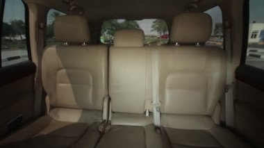 Interior Toyota V6 white jeep, car details, leather seats, front row..