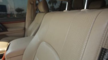 Interior Toyota V6 white jeep, car details, leather seats, front row..