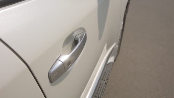 Toyota White Jeep Exterior Car Details Steel Door Handle Button — Stock Video