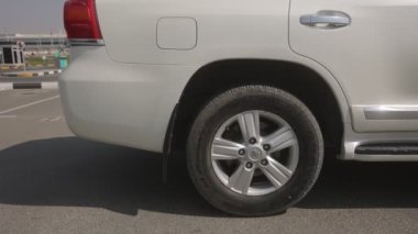 Toyota V6 white jeep exterior, car details, right side camera move, wheels, door..