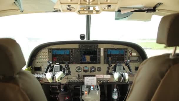 Interior Aircraft Cabin Airplane Place Pilots Sit — Vídeo de Stock