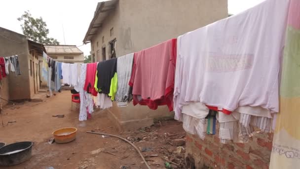 Laundry Dried Hanging Rope African Slums Different Old Clothes Dry — Stok video