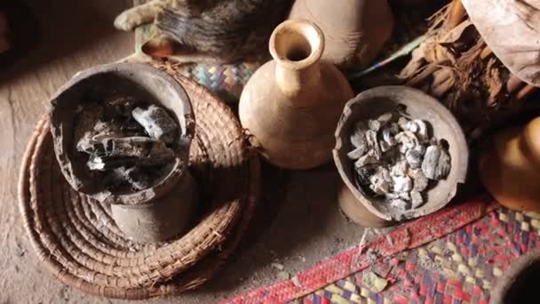 Embers Charcoal Various Pottery Hookah Witchcraft Preparations — Αρχείο Βίντεο