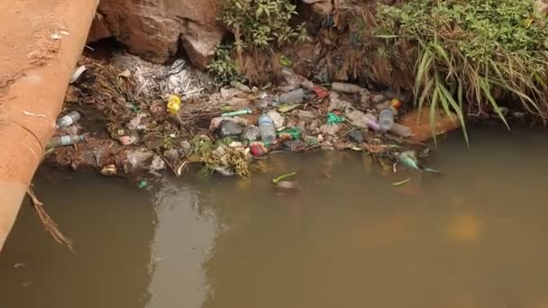 Lixo Plástico Rio Despejo Rua Favela Africana Uganda Kampala — Vídeo de Stock