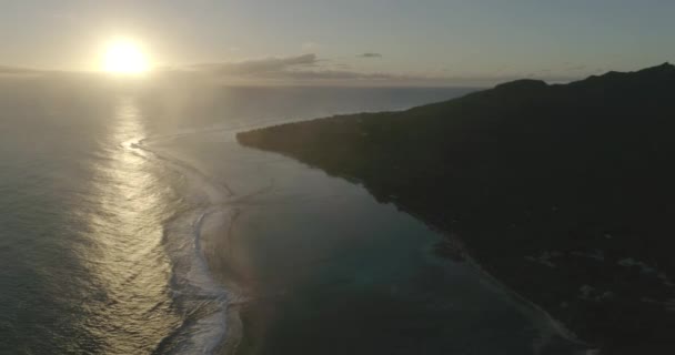 Majestic Sunset High Wavy Ocean Green Coastline Cook Islands — Stock Video